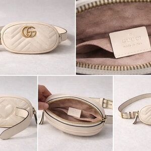 Gucci Cream Matelassé GG Marmont Leather Belt Bag